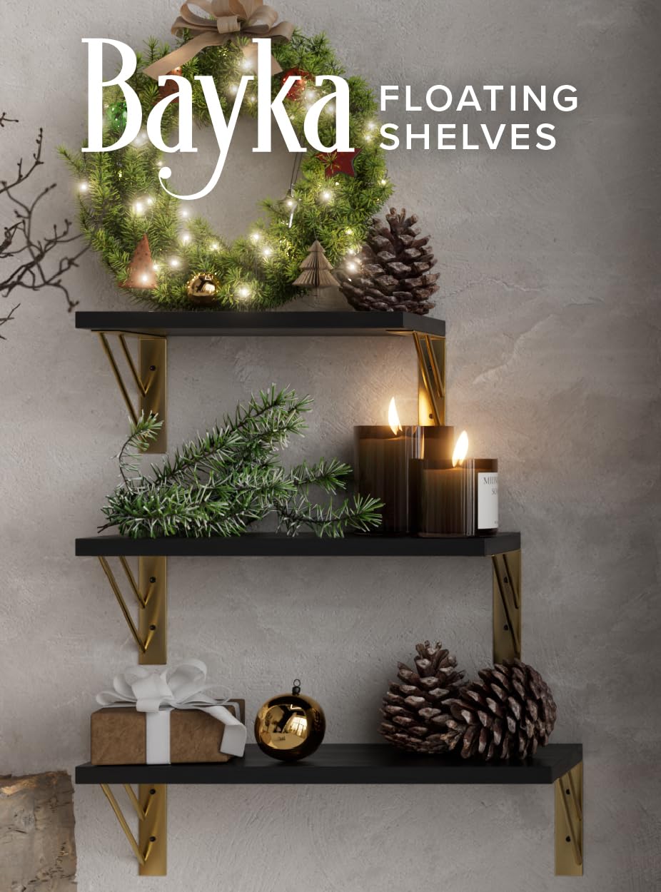 BAYKA | Floating Shelves | Set of 3 | Black and Gold