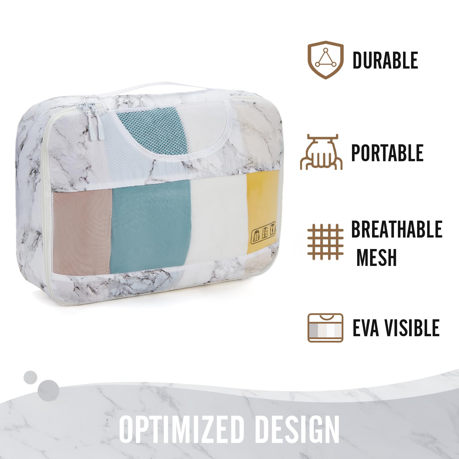 Veken Packing Cubes | 6 Set | White Marble - aborderproducts