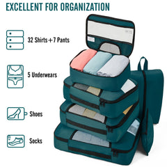 Veken 8 Piece Set Travel Packing Cubes | Dark Teal - aborderproducts