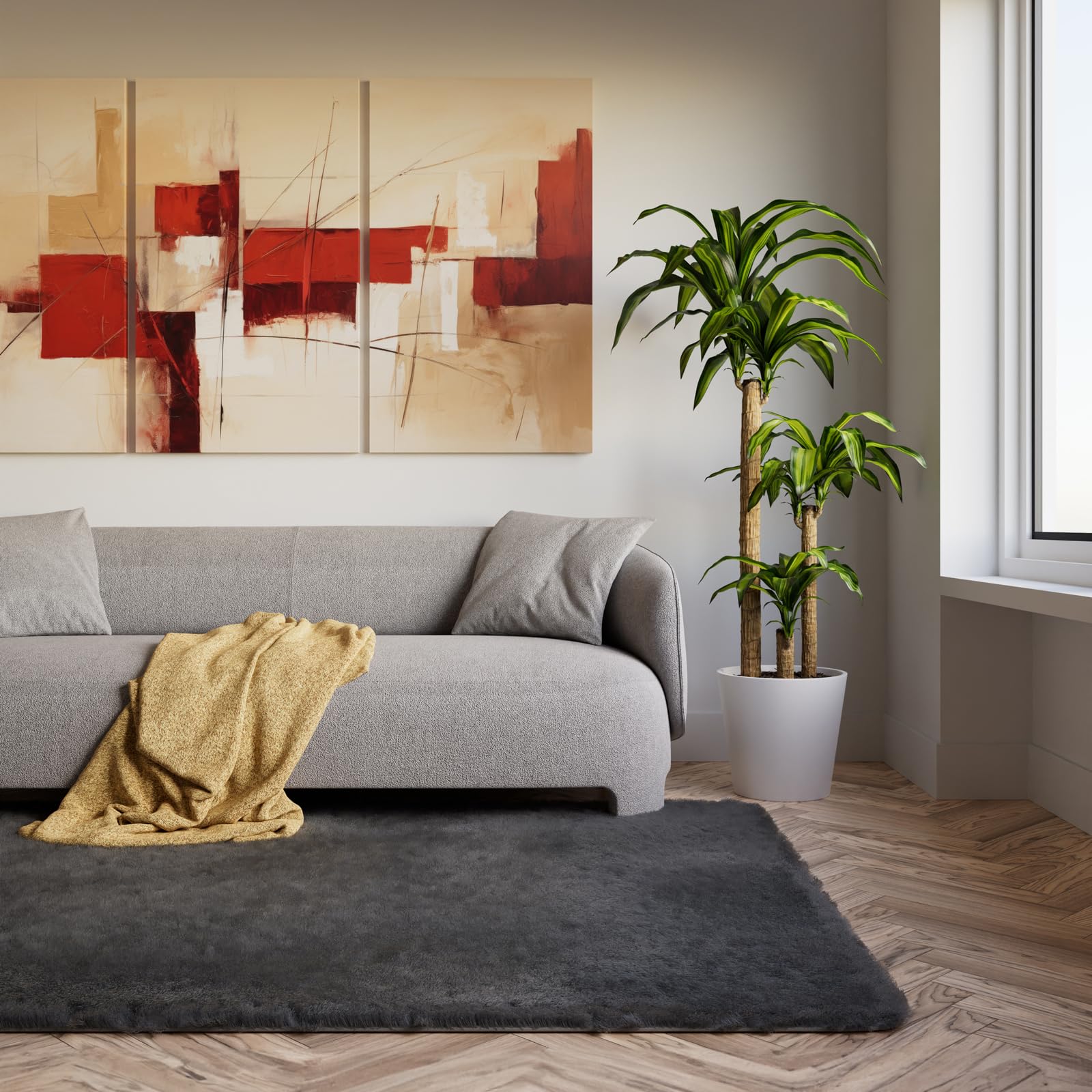 Ophanie Fluffy Shaggy Soft Area Rug | Dark Grey 5x8 - aborderproducts