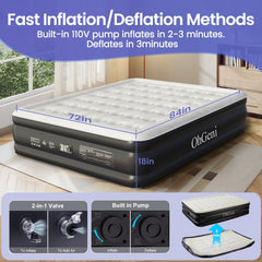 OhGeni Cal King Air Mattress with Built in Pump | 18in Tall | Black - aborderproducts