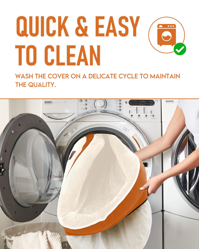 OhGeni | Orthopedic Dog Couch Bed | Large (35 x 28 x 6 Inch)| Orange-zoom-