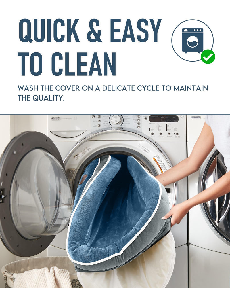 OhGeni | Orthopedic Dog Couch Bed | Large (35 x 28 x 6 Inch)| Washed Blue-zoom-