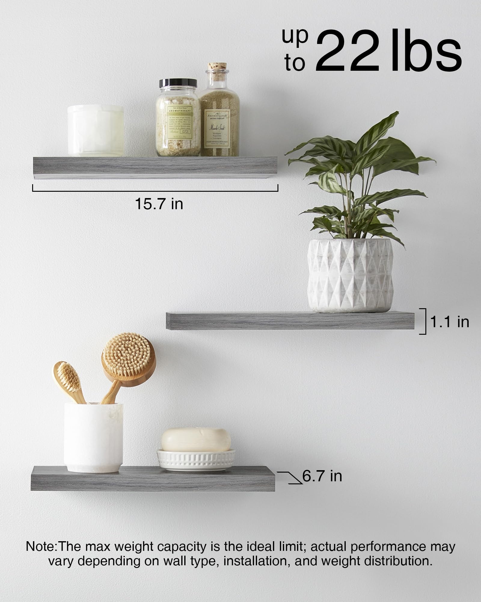 BAYKA | Floating Shelves | 15.7 in | 3-Piece | Grey