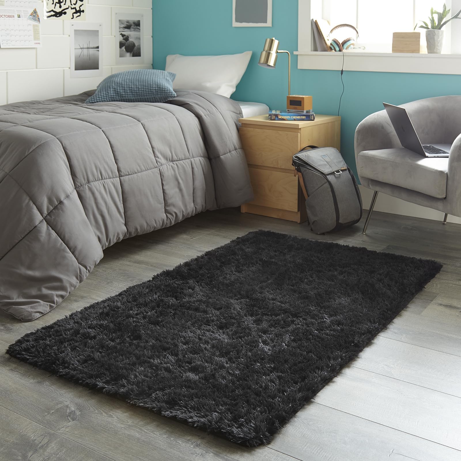 Ophanie Fluffy Shaggy Soft Area Rug | Black 3x5 - aborderproducts