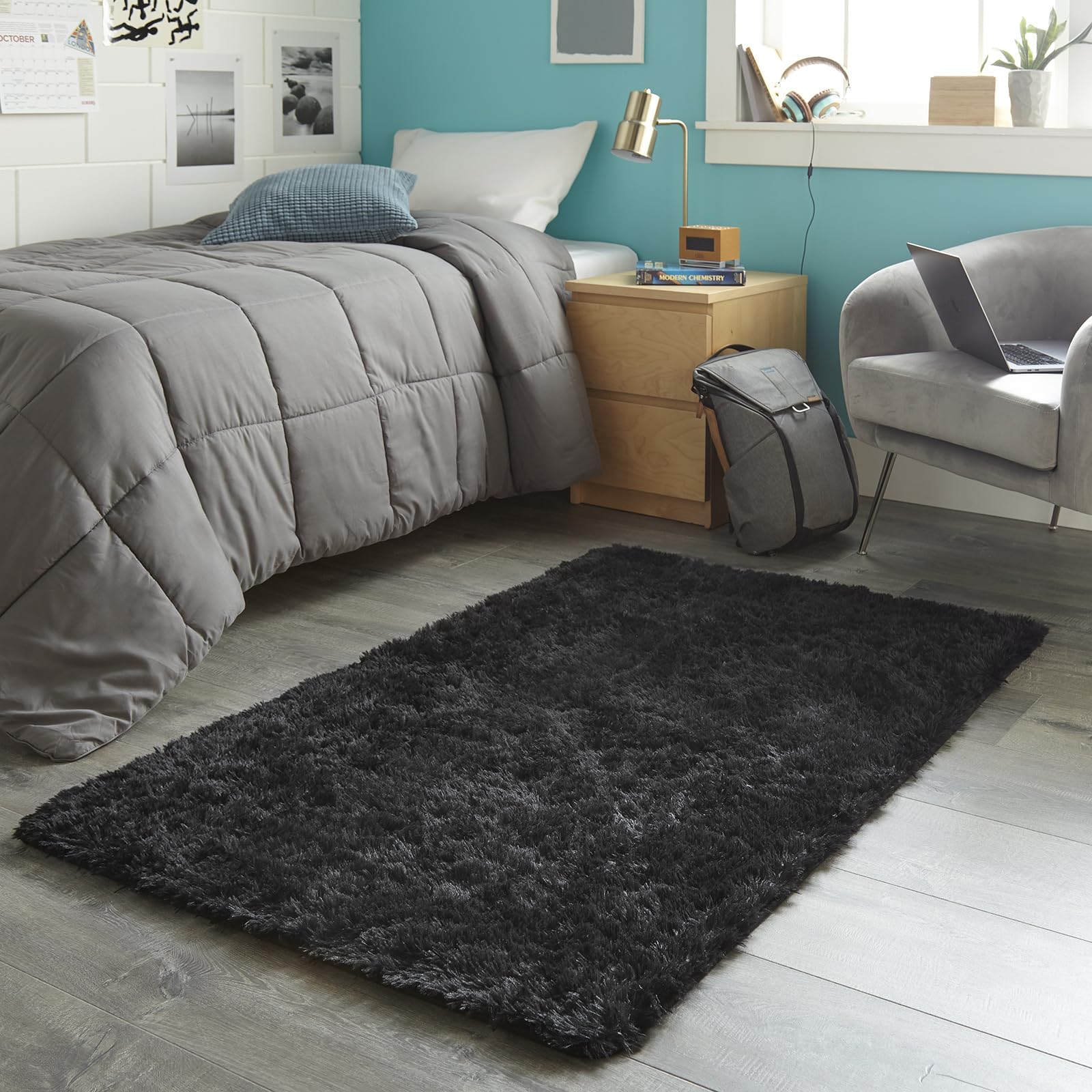 Ophanie Fluffy Shaggy Soft Area Rug | Black 3x5