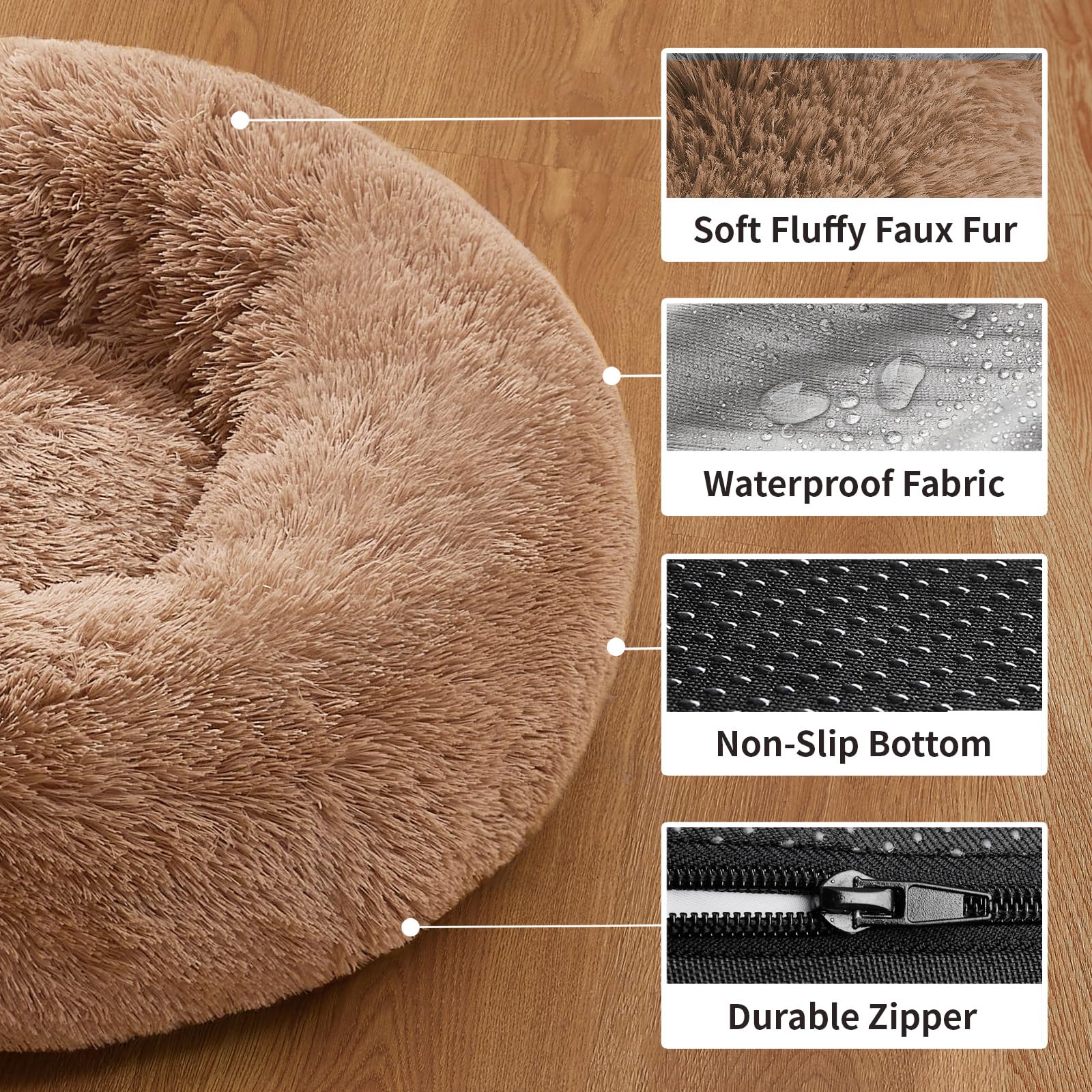 OhGeni Calming Donut Bed for Dogs and Cats | Small (23 x 23 x 7 Inch))| Ocher - aborderproducts