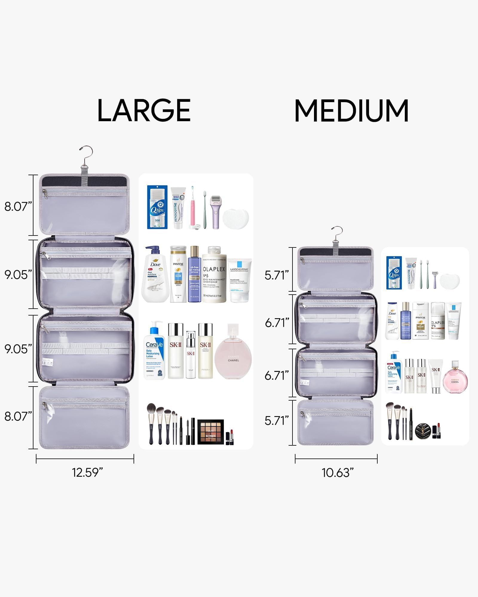 OlarHike Toiletry Bag, Medium Size Makeup Jewelry 3 in 1 Essentials Travel Packing Organizers (Black)