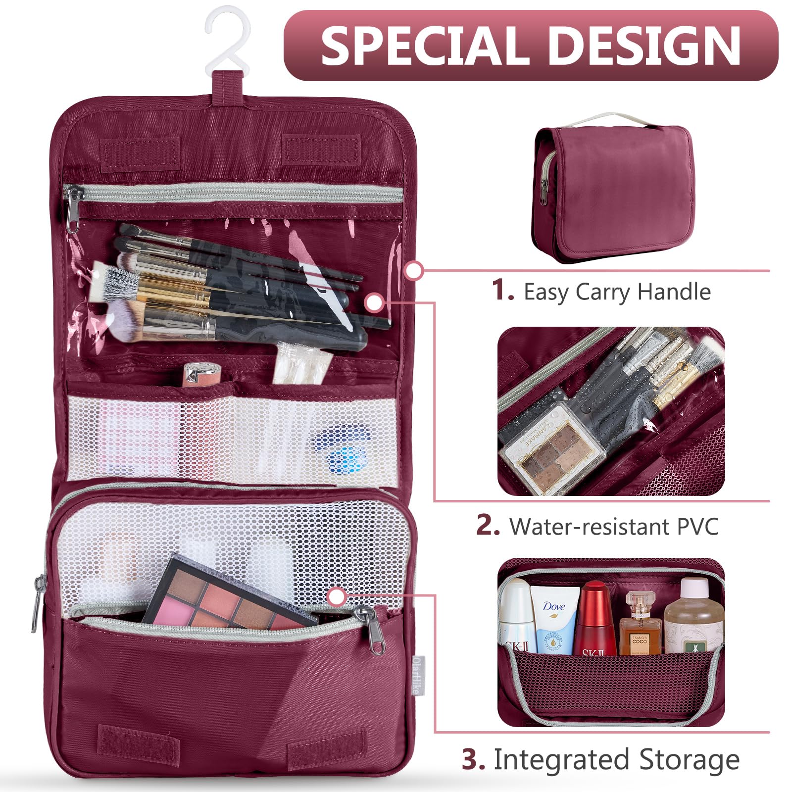 OlarHike 8 Piece Set Travel Packing Cubes | Burgundy