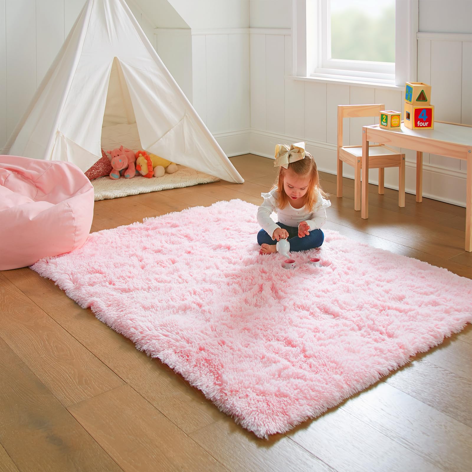 Ophanie Fluffy Shaggy Soft Area Rug | Pink 4x6