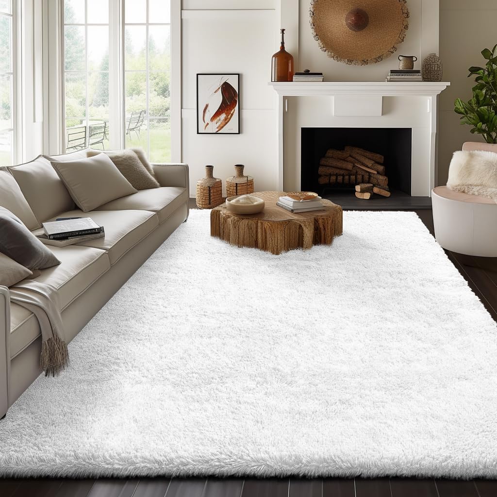 Ophanie Fluffy Shaggy Soft Area Rug | White 8x10