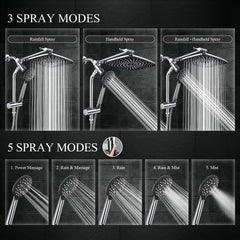 Veken 12 Inch High Pressure Rain Shower Head Combo with Extension Arm | Upgraded 2-in-1 slide bar | Silver Chrome - aborderproducts