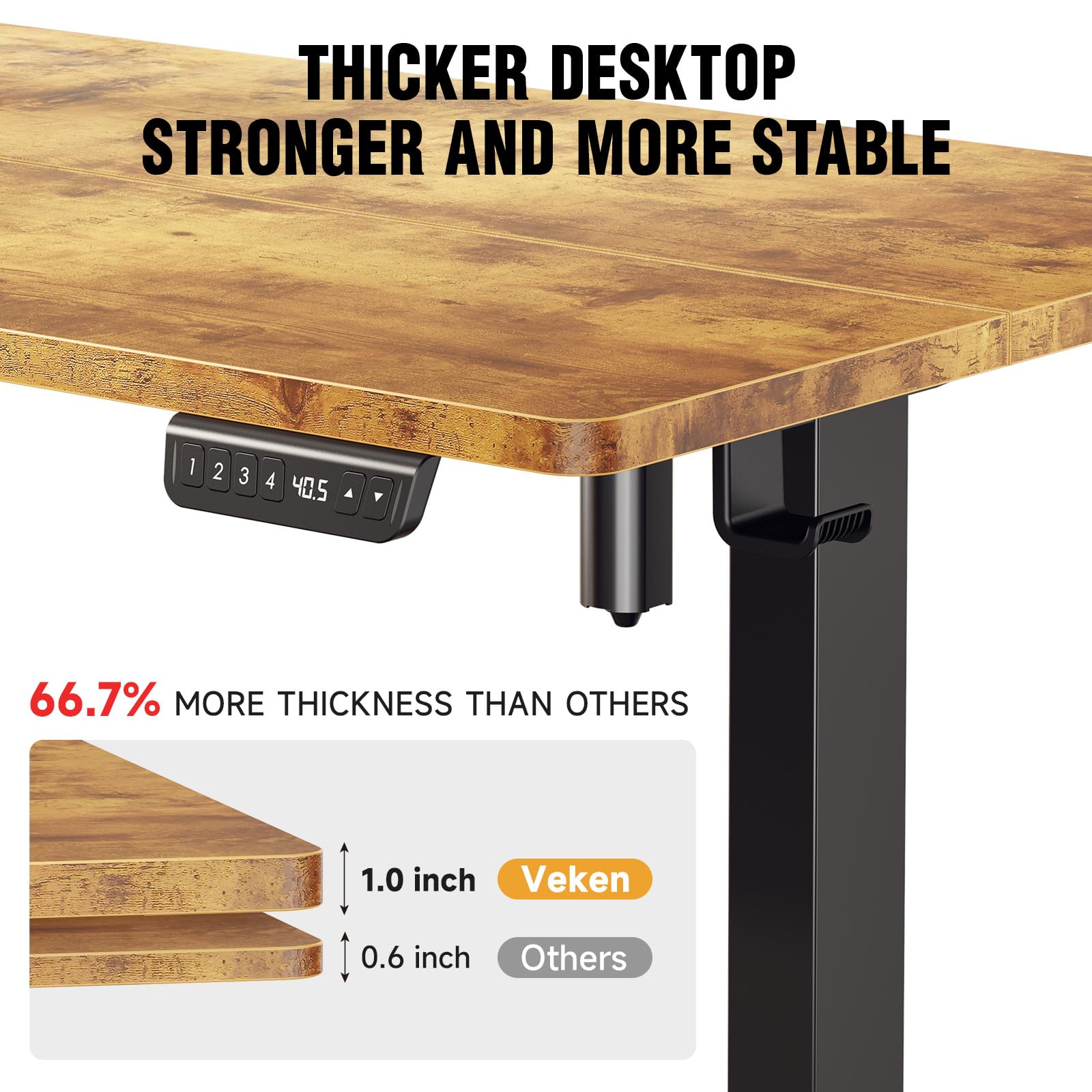 Veken Electric Standing Desk with Side Storage Pocket,  47.2x27.6 Inch 1-Inch Thick | Brown - aborderproducts