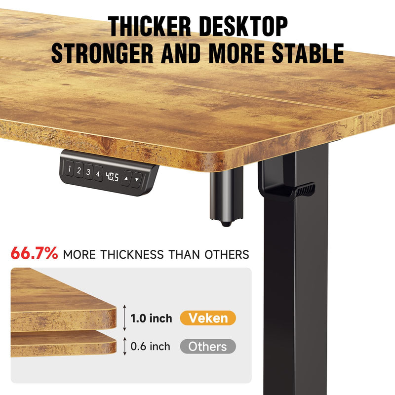 Veken Electric Standing Desk with Side Storage Pocket,  47.2x27.6 Inch 1-Inch Thick | Brown-zoom-