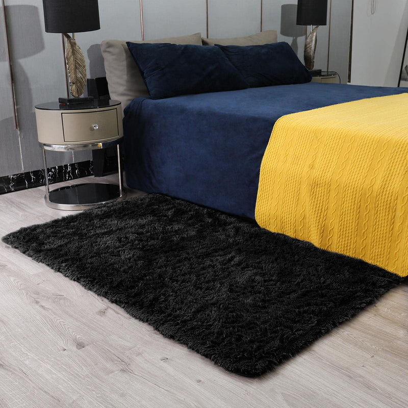 Ophanie Fluffy Shaggy Soft Area Rug | Black 3x5-zoom-