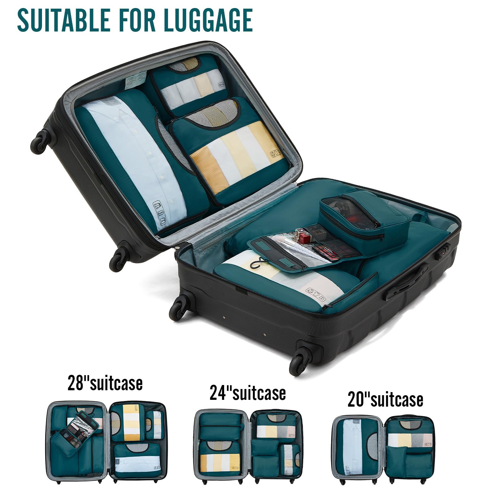 Veken 8 Piece Set Travel Packing Cubes | Dark Teal - aborderproducts