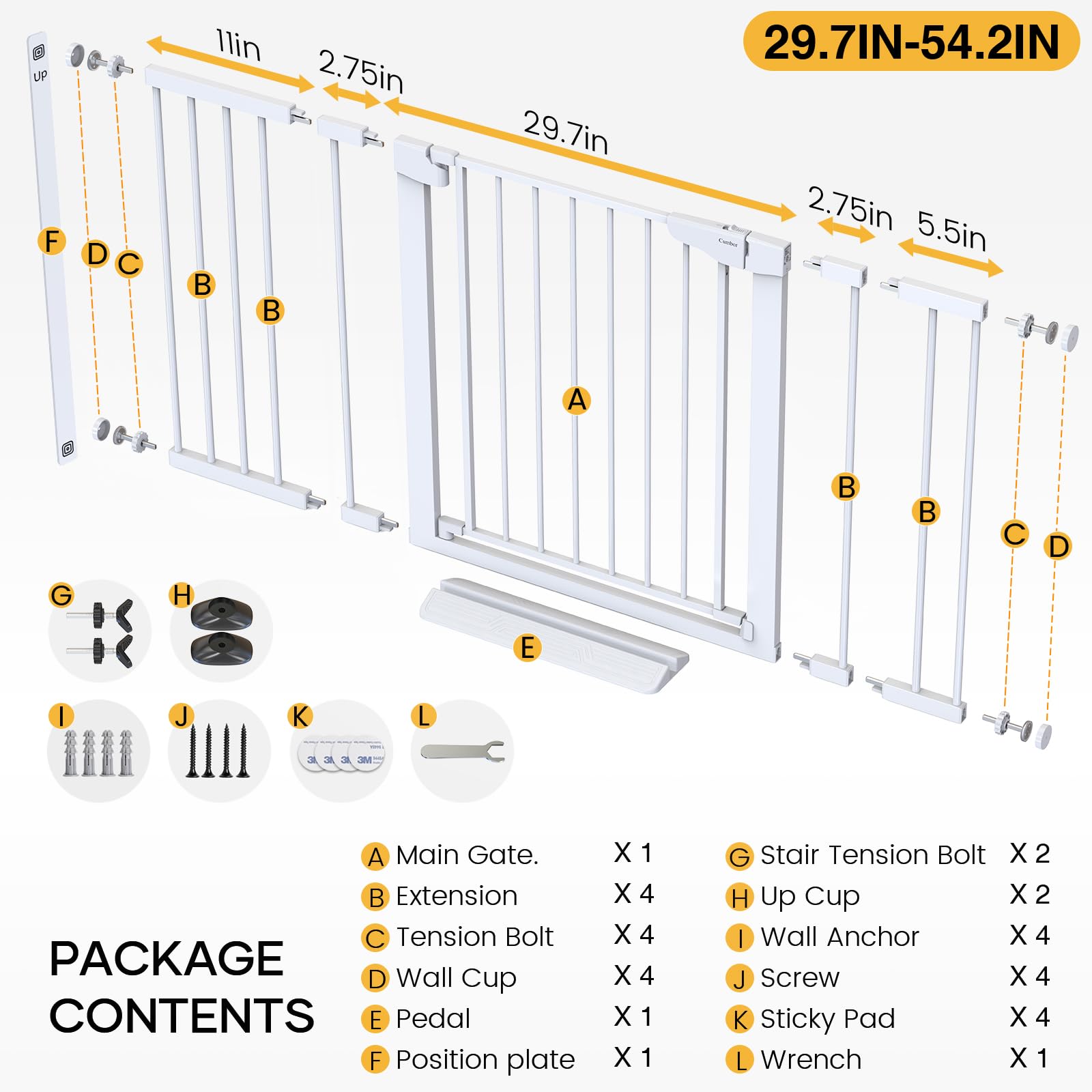 CUMBOR | SAFETY GATE | 29.7-54.2 x 30.5" | White