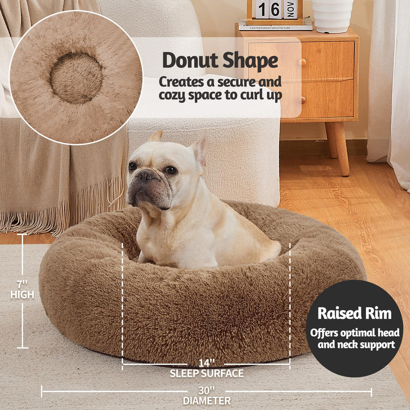 OhGeni Calming Donut Bed for Dogs and Cats | Medium (30 x 30 x 7 Inch)| Ocher-zoom-
