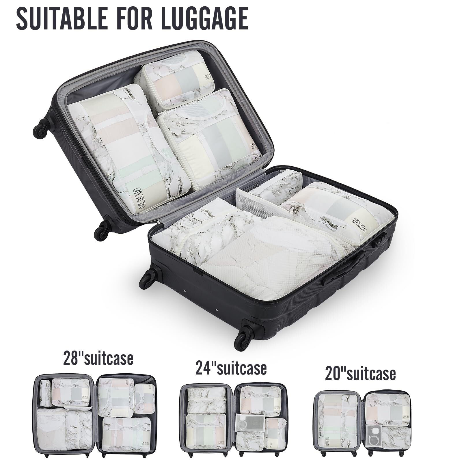 Veken 10 Set Packing Cube White Marble - aborderproducts
