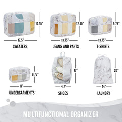 Veken Packing Cubes | 6 Set | White Marble - aborderproducts