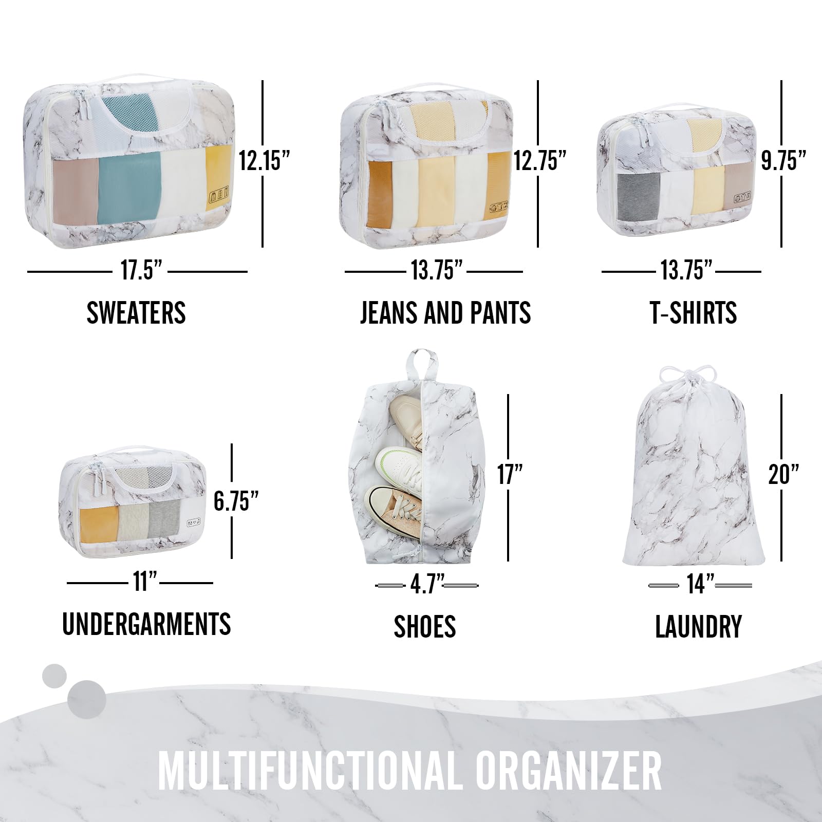 Veken Packing Cubes | 6 Set | White Marble