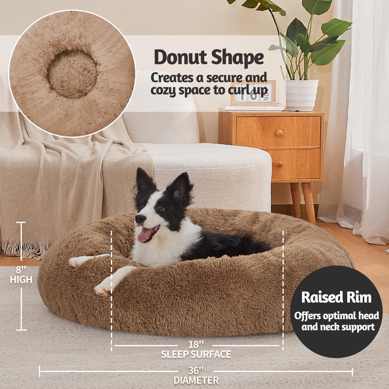 OhGeni Calming Donut Bed for Dogs and Cats | Large (36 x 36 x 8 Inch)| Ocher-zoom-