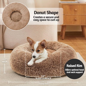 OhGeni Calming Donut Bed for Dogs and Cats | Small (23 x 23 x 7 Inch))| Ocher