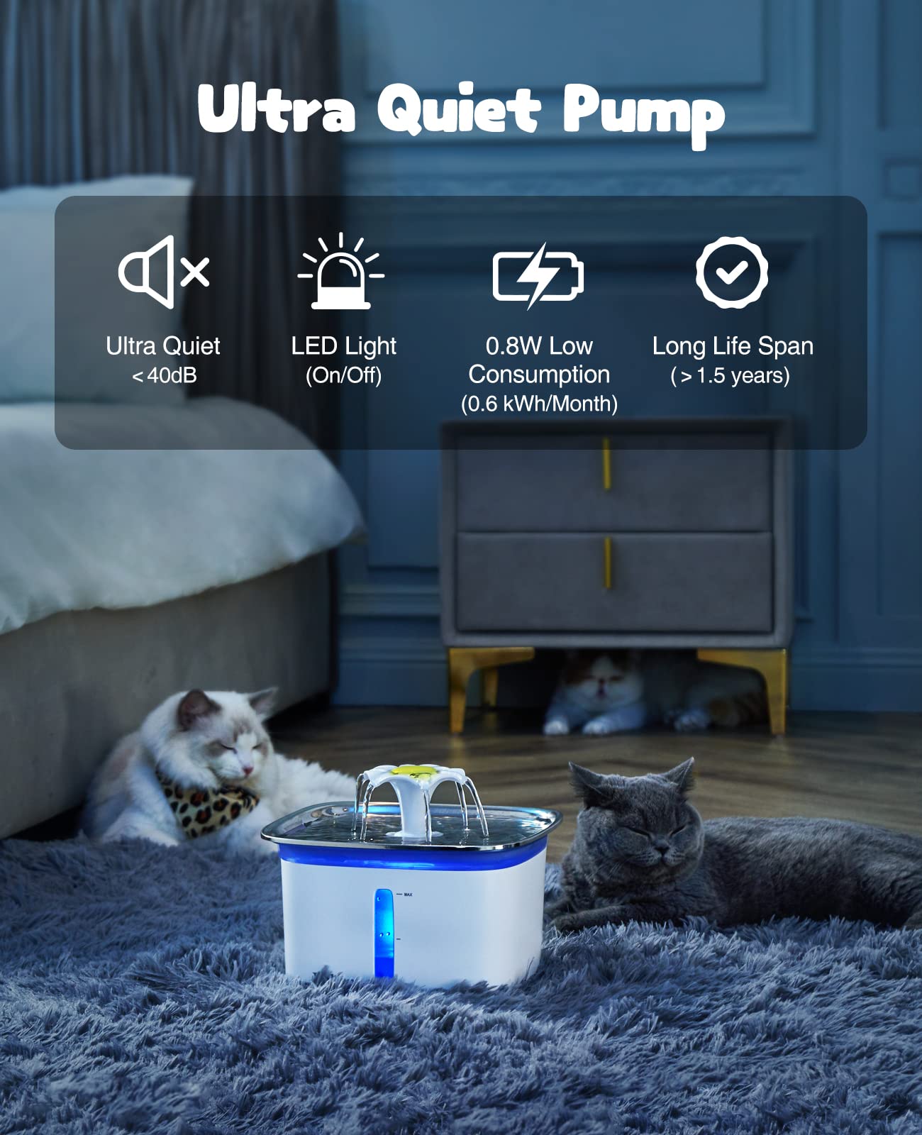 Veken 95oz/2.8L Cat Water Fountain | Stainless Steel Lid - aborderproducts