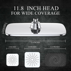 Veken 12 Inch High Pressure Rain Shower Head Combo with Extension Arm | Upgraded 2-in-1 slide bar | Silver Chrome - aborderproducts