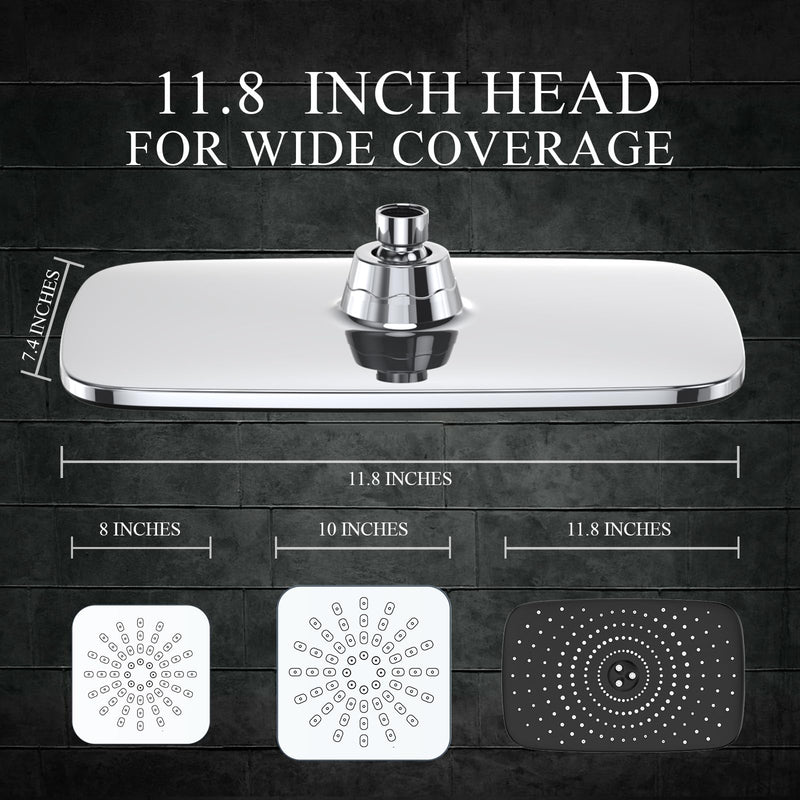 Veken 12 Inch High Pressure Rain Shower Head Combo with Extension Arm | Upgraded 2-in-1 slide bar | Silver Chrome-zoom-