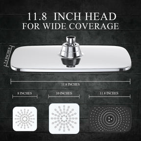 Veken 12 Inch High Pressure Rain Shower Head Combo with Extension Arm | Upgraded 2-in-1 slide bar | Silver Chrome