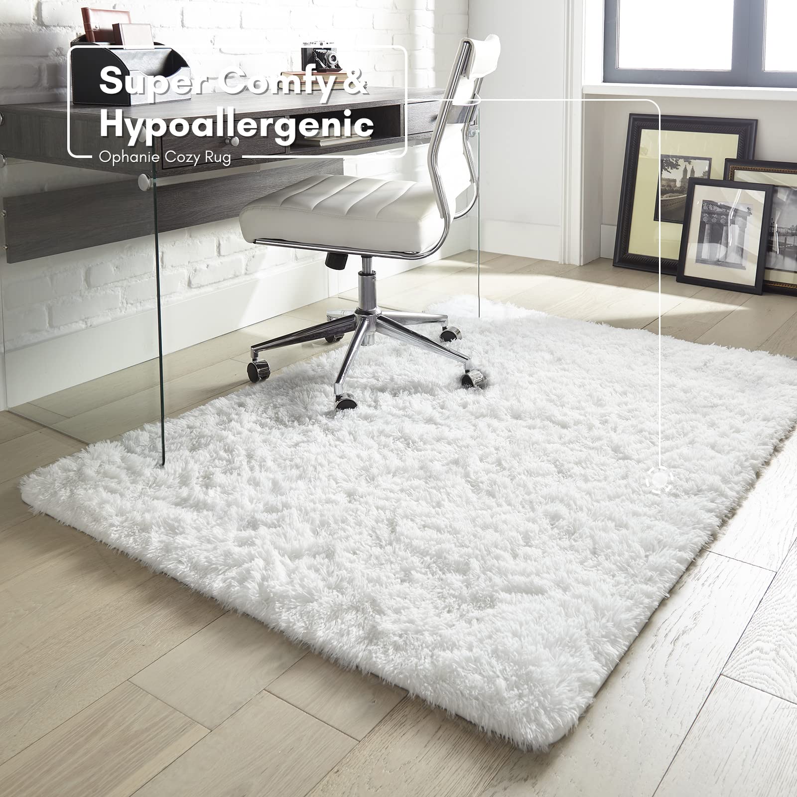 Ophanie Upgrade Fluffy Shaggy Soft Area Rug | White 4x6