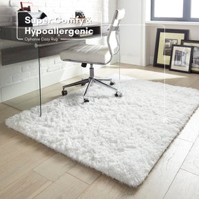 Ophanie Upgrade Fluffy Shaggy Soft Area Rug | White 4x6