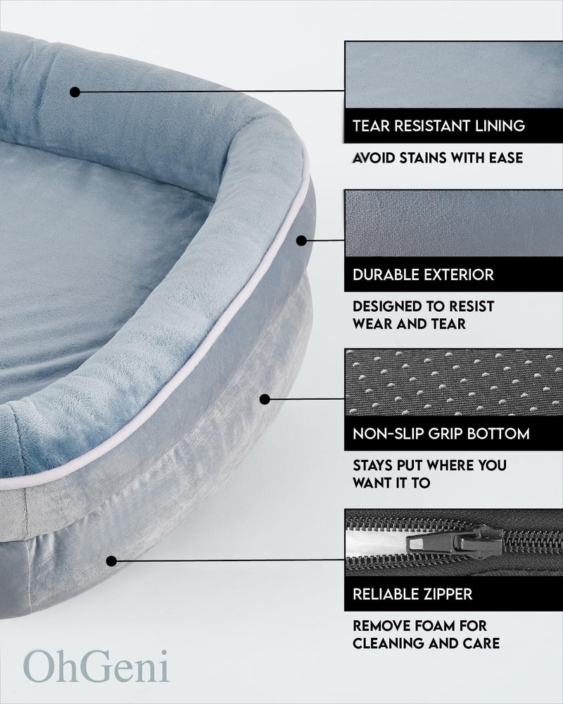 OhGeni | Orthopedic Dog Couch Bed |XL (42 x 31 x 7 Inch)| Washed Blue-zoom-