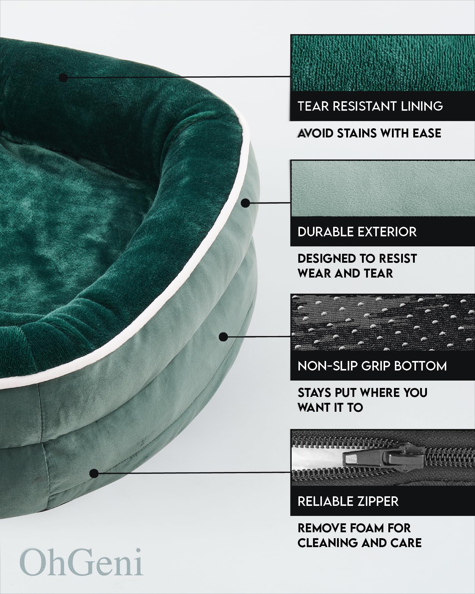 OhGeni | Orthopedic Dog Couch Bed | Large (35 x 28 x 6 Inch)| Dark Green