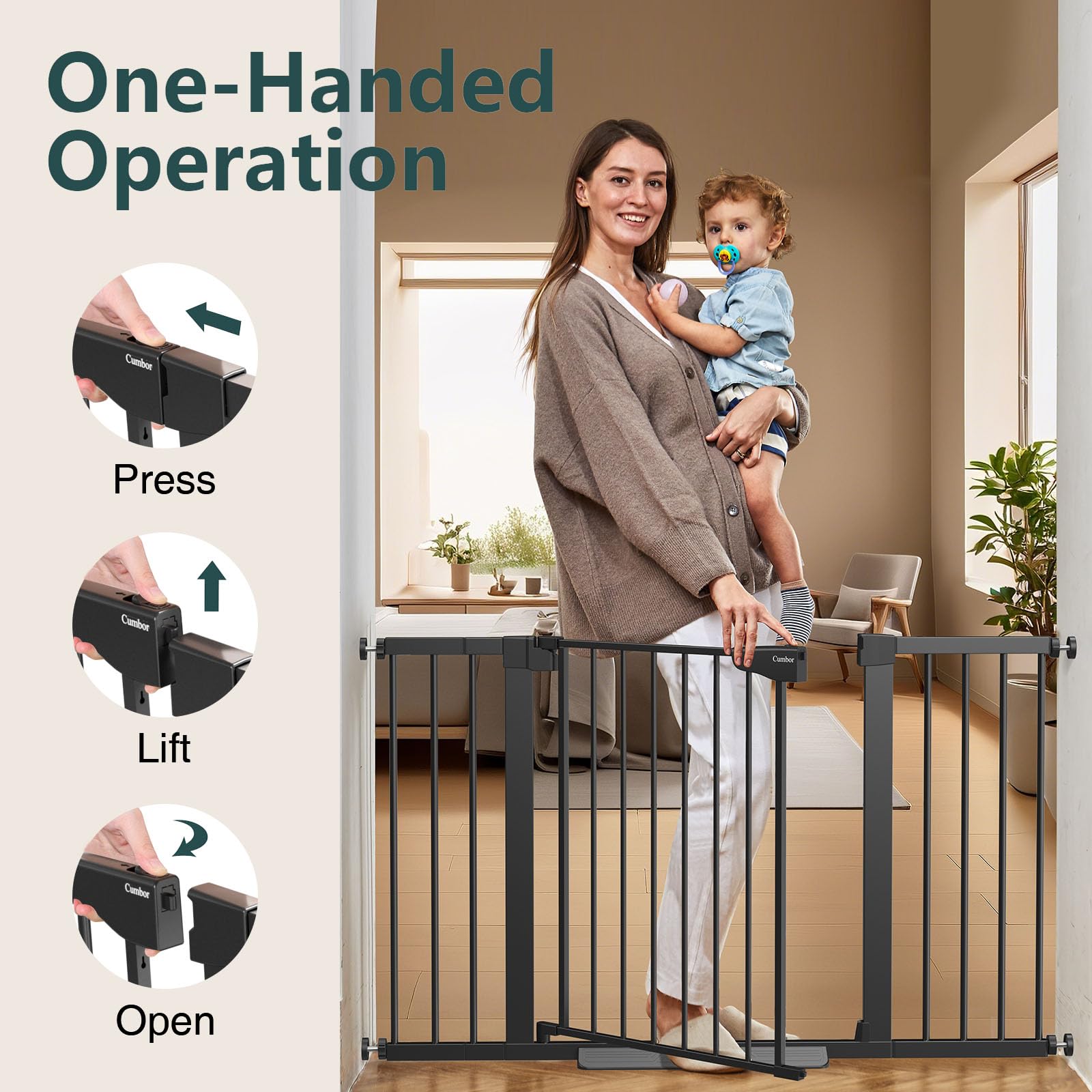 Cumbor | 29.7"-51.5" x 30.5" | Baby Gate Extra Wide | Black