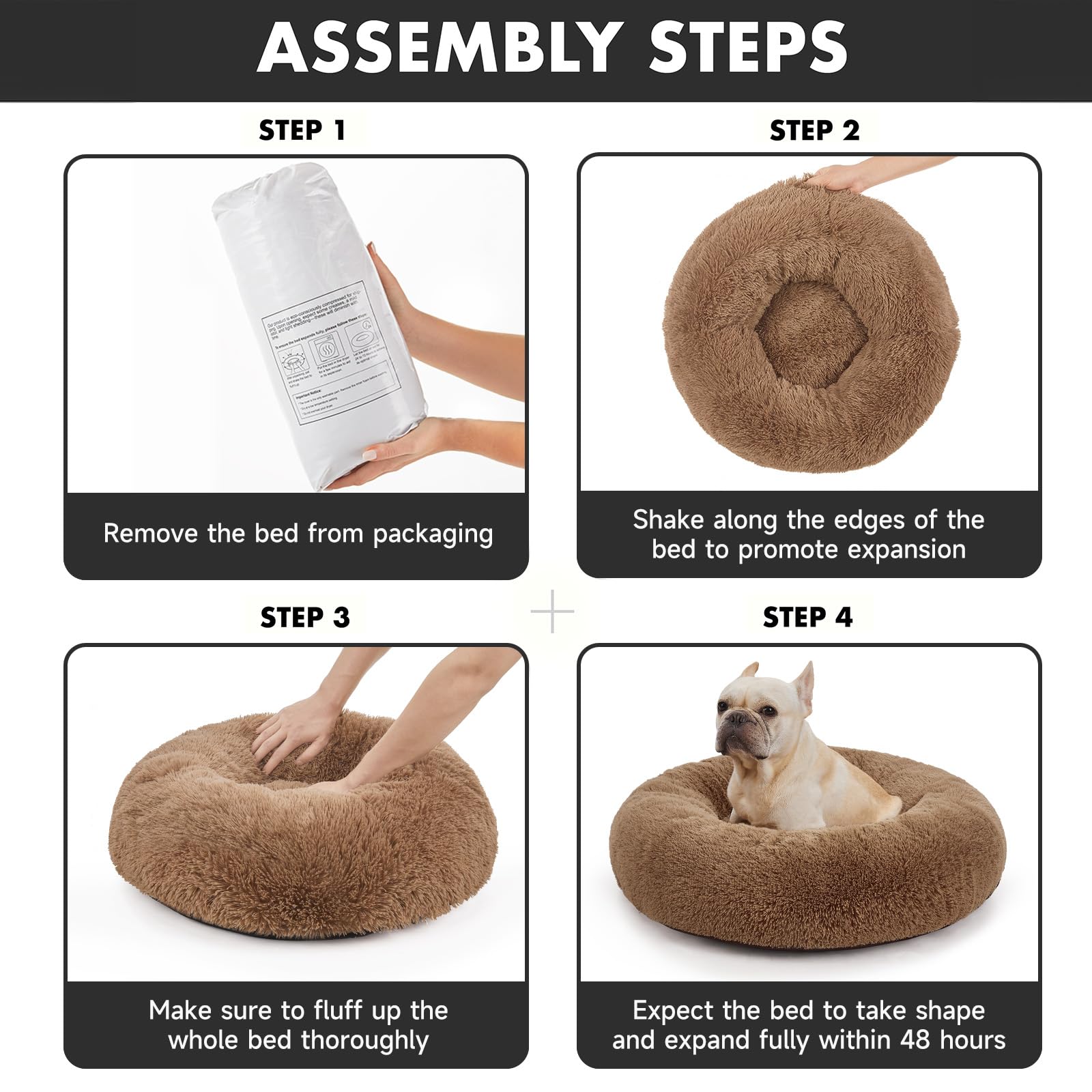 OhGeni Calming Donut Bed for Dogs and Cats | Medium (30 x 30 x 7 Inch)| Ocher - aborderproducts