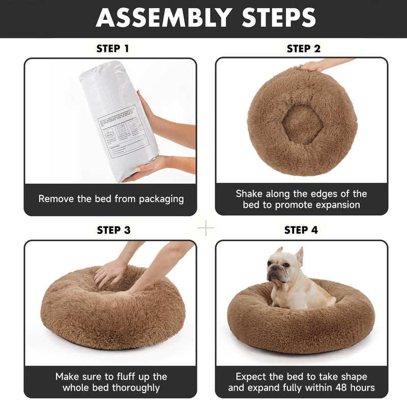 OhGeni Calming Donut Bed for Dogs and Cats | Medium (30 x 30 x 7 Inch)| Ocher-zoom-