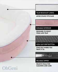 OhGeni | Orthopedic Dog Couch Bed | Large (35 x 28 x 6 Inch)| Pink - aborderproducts