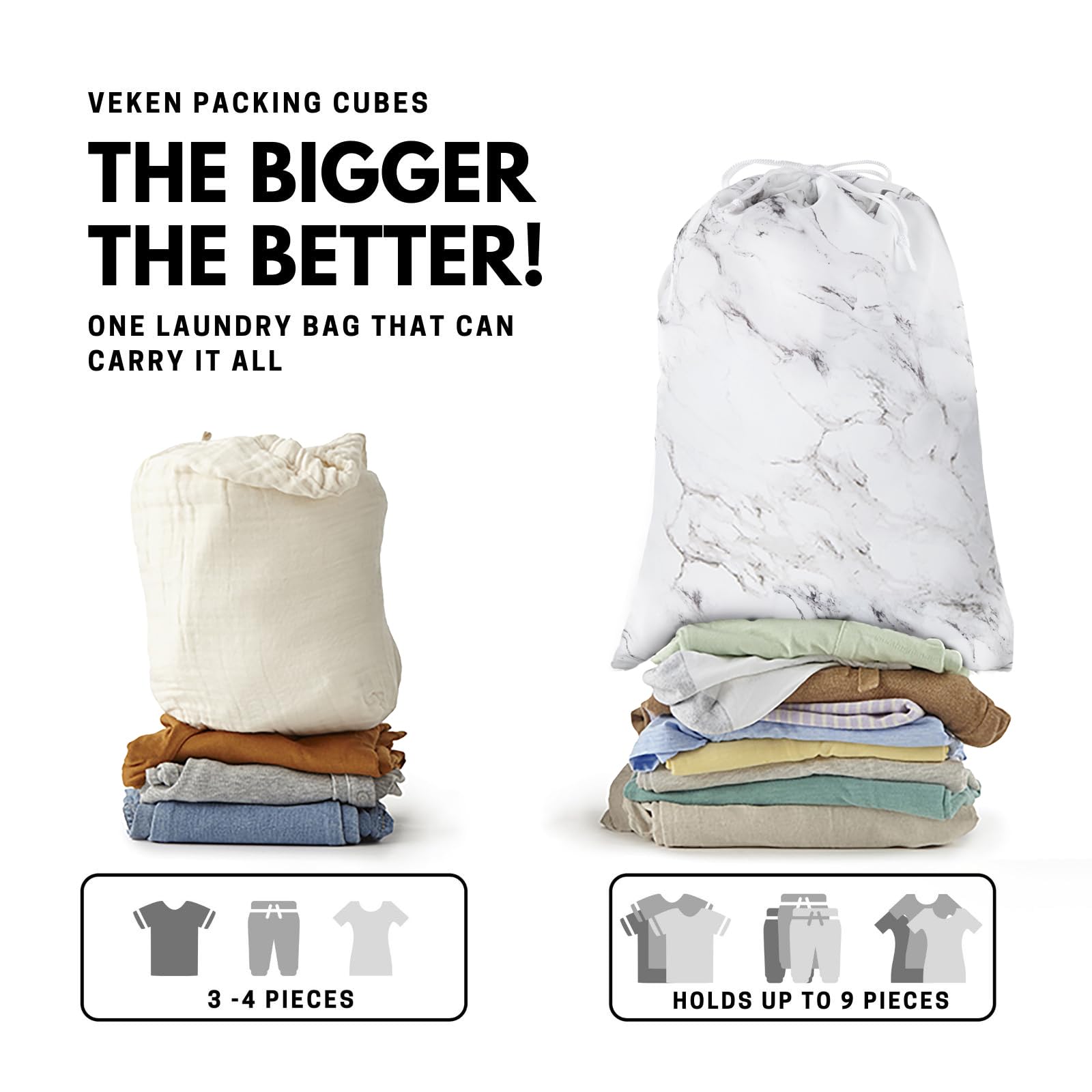 Veken Packing Cubes | 6 Set | White Marble - aborderproducts