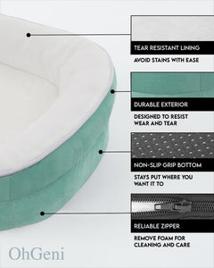 OhGeni | Orthopedic Dog Couch Bed | Large (35 x 28 x 6 Inch)| Turquoise - aborderproducts