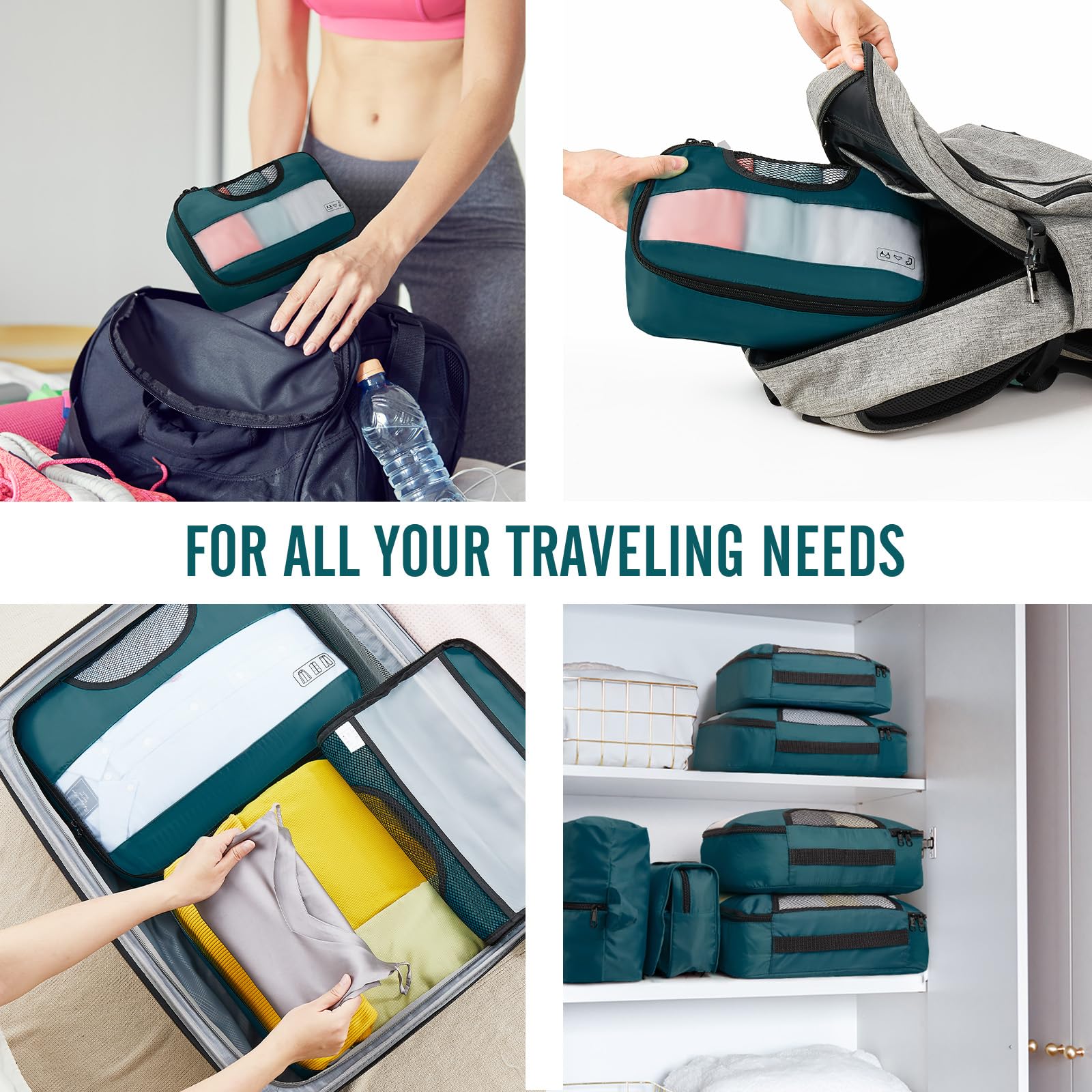 Veken 8 Piece Set Travel Packing Cubes | Dark Teal