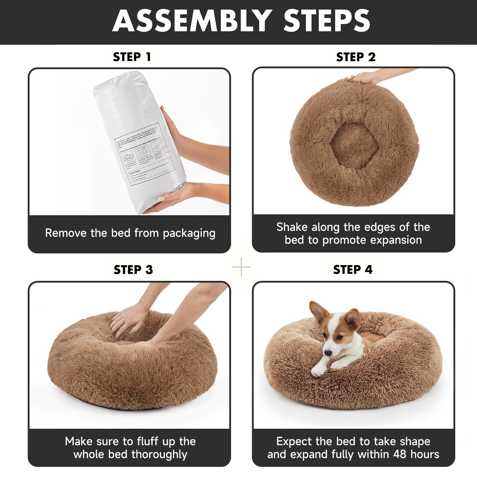 OhGeni Calming Donut Bed for Dogs and Cats | Small (23 x 23 x 7 Inch))| Ocher - aborderproducts