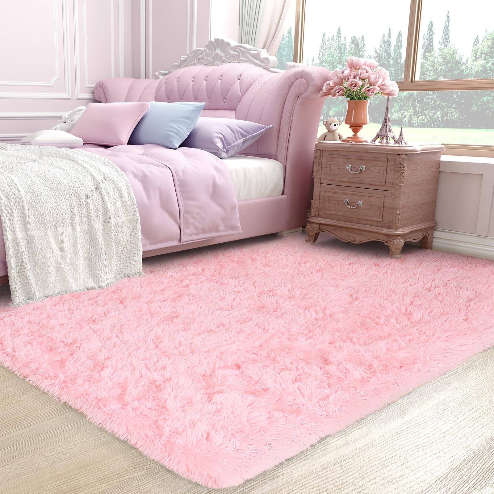 Ophanie Fluffy Shaggy Soft Area Rug | Pink 4x6