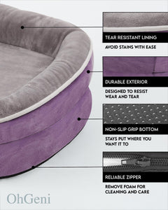 OhGeni | Orthopedic Dog Couch  Bed | Large (35 x 28 x 6 Inch)| Purple - aborderproducts