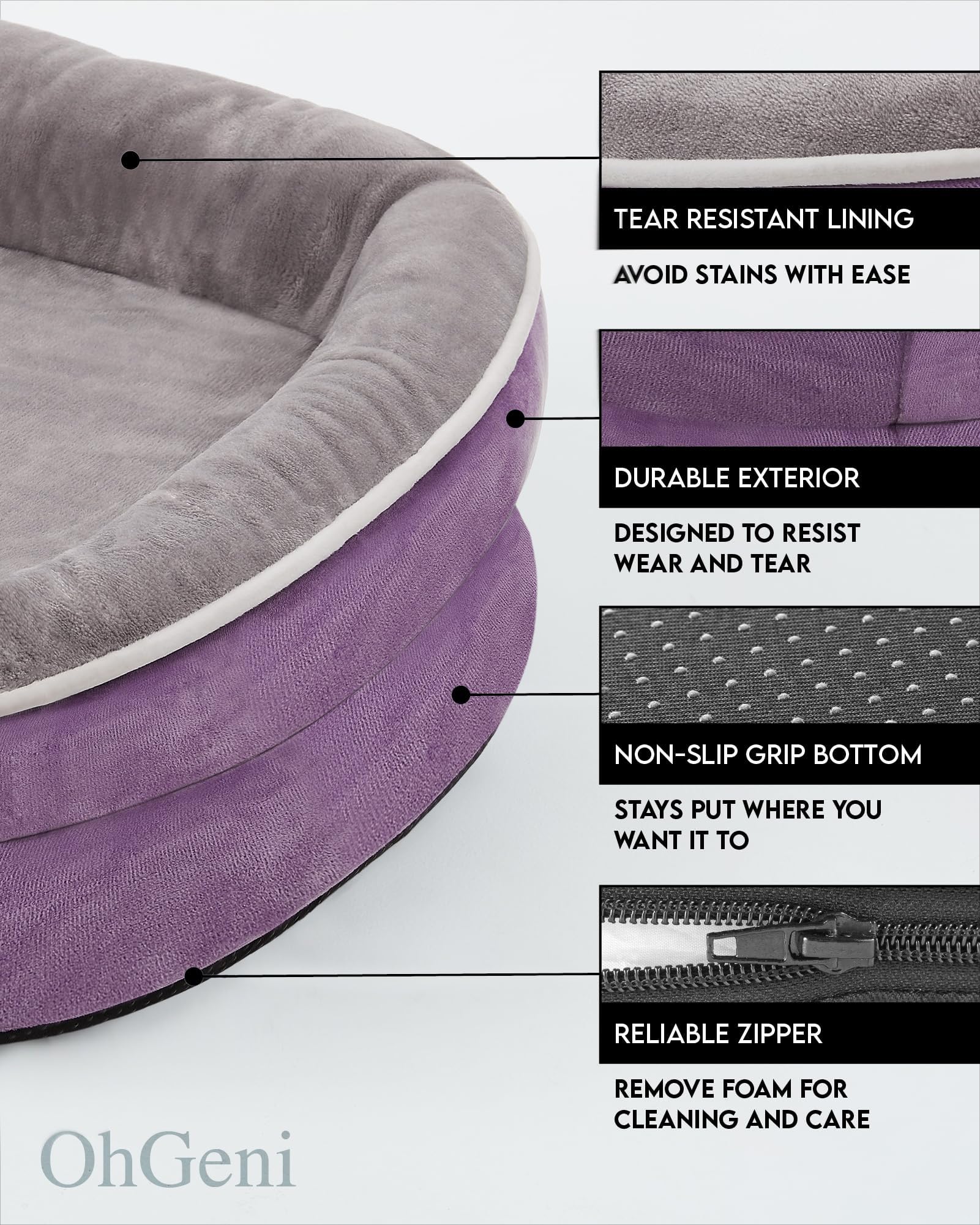 OhGeni | Orthopedic Dog Couch  Bed | Large (35 x 28 x 6 Inch)| Purple