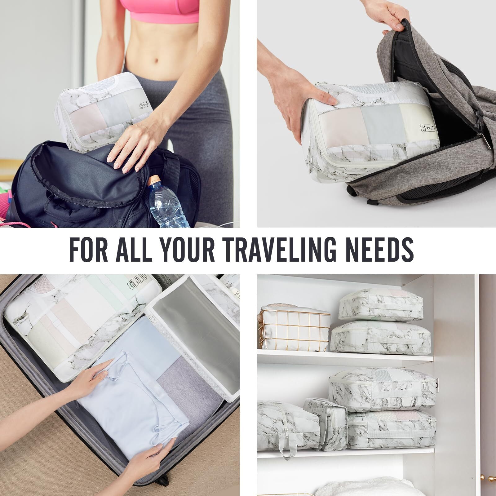 Veken 10 Set Packing Cube White Marble - aborderproducts