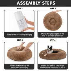 OhGeni Calming Donut Bed for Dogs and Cats | Large (36 x 36 x 8 Inch)| Ocher - aborderproducts