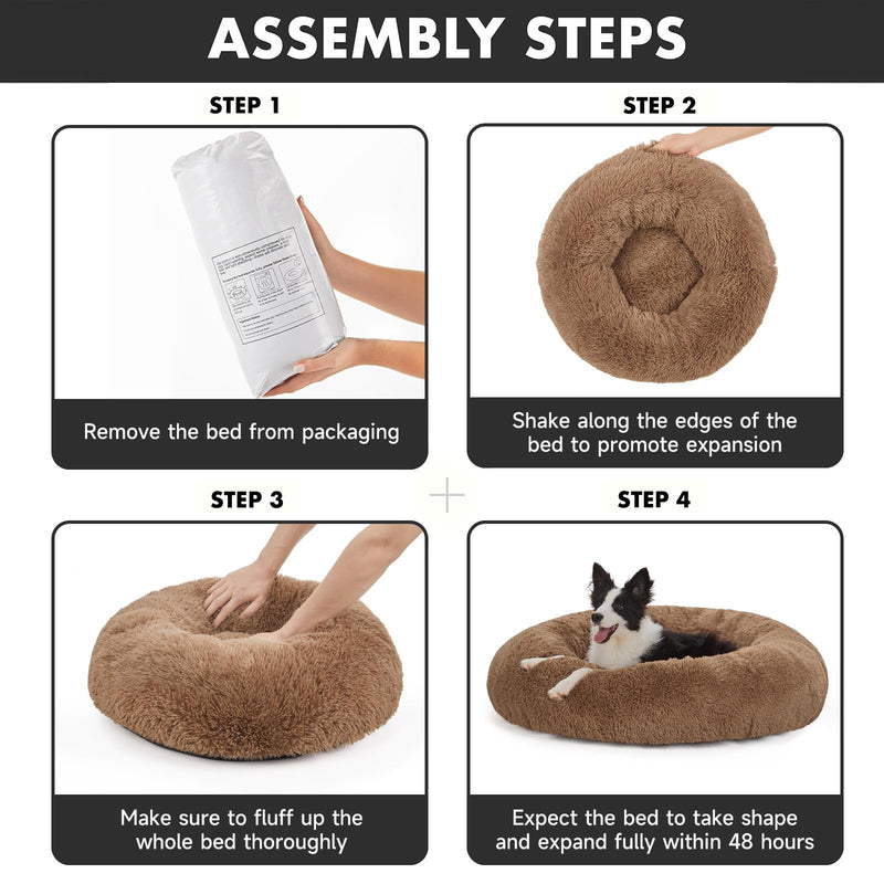 OhGeni Calming Donut Bed for Dogs and Cats | Large (36 x 36 x 8 Inch)| Ocher-zoom-