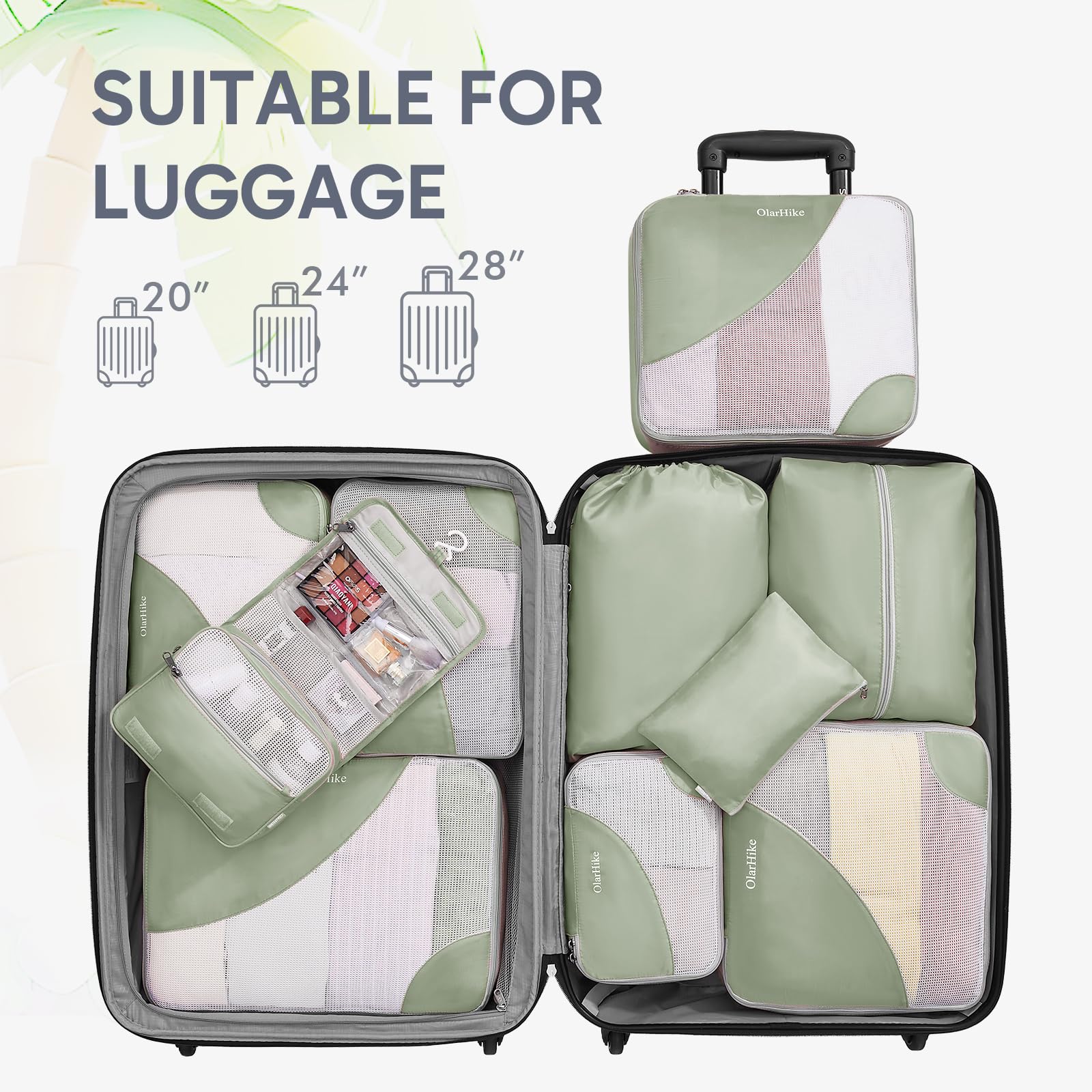 OlarHike 10 Piece Set Travel Packing Cubes | Matcha Green